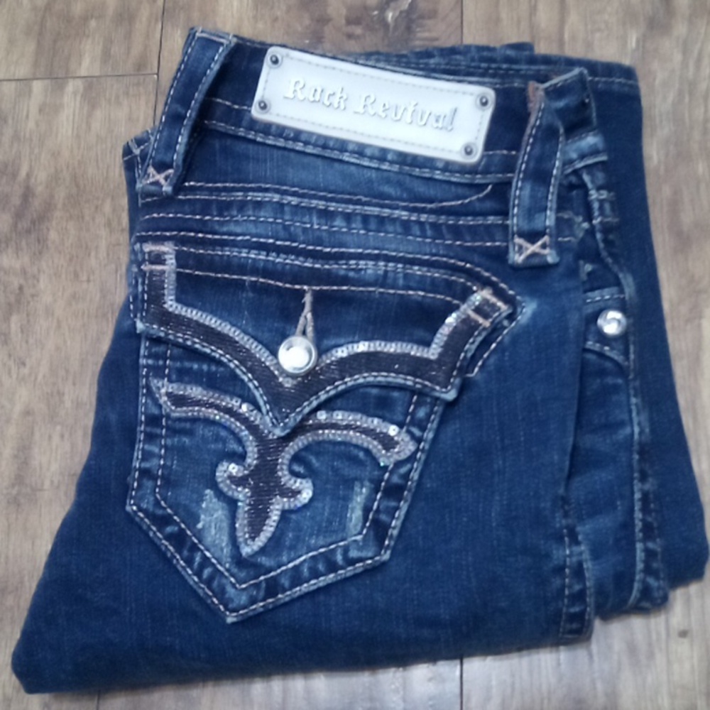 Rock Revival NWOT Women's 26 Etty Embellished Shimmer Boot Cut Distressed